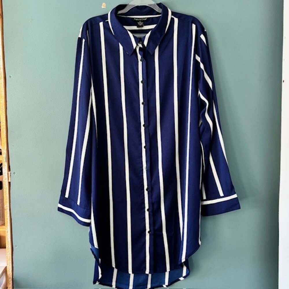 Alisha & Chloe Blue White Striped Tunic Shirt Dress 3X NWT Boutique Coastal Prep